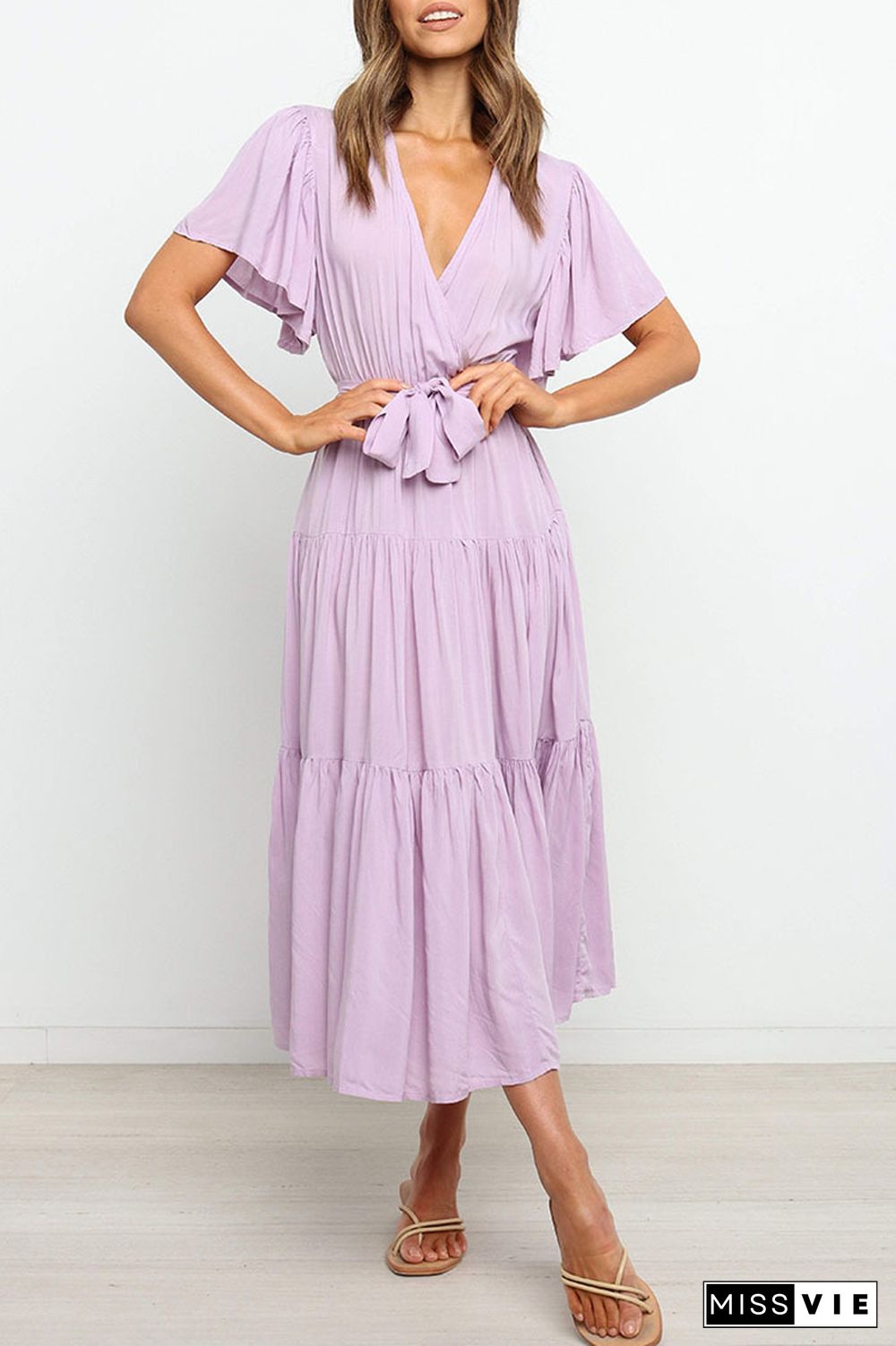 KarliDress Solid Ruffles Belted Maxi Dress P12790