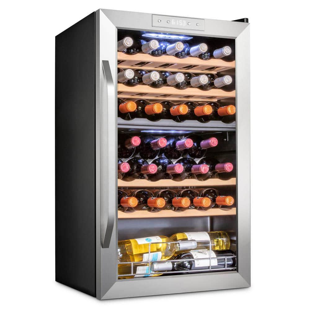 Ivation Wine Fridge Dual Zone Freestanding Wine Cooler with Lock 33 Bottles