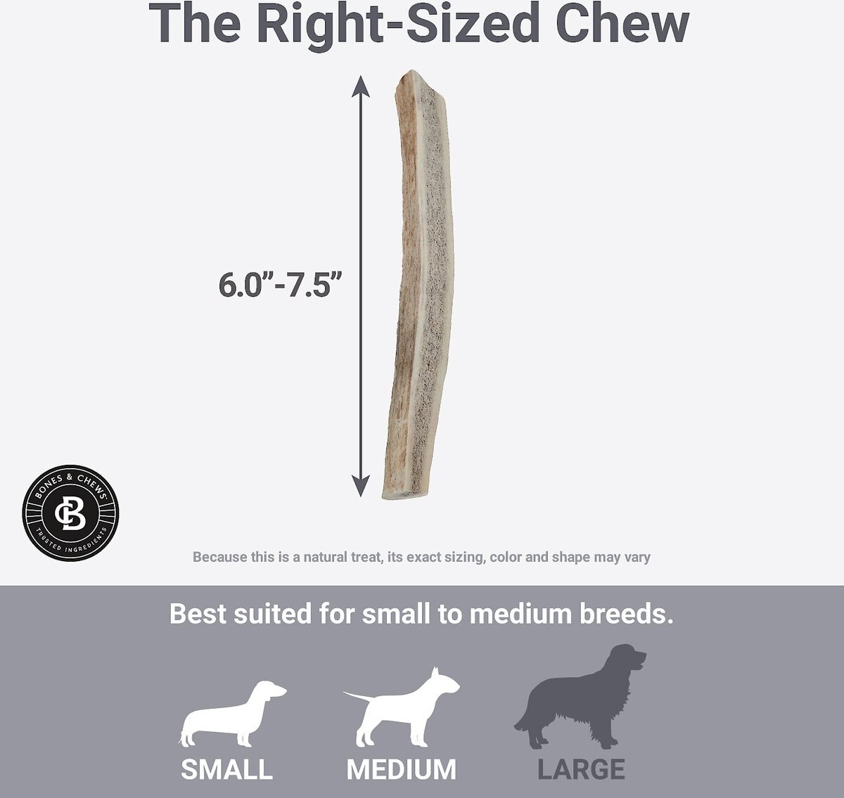 Bones and Chews Made in USA Elk Antler Split Dog Chew， 6.0 - 7.5-in， Medium