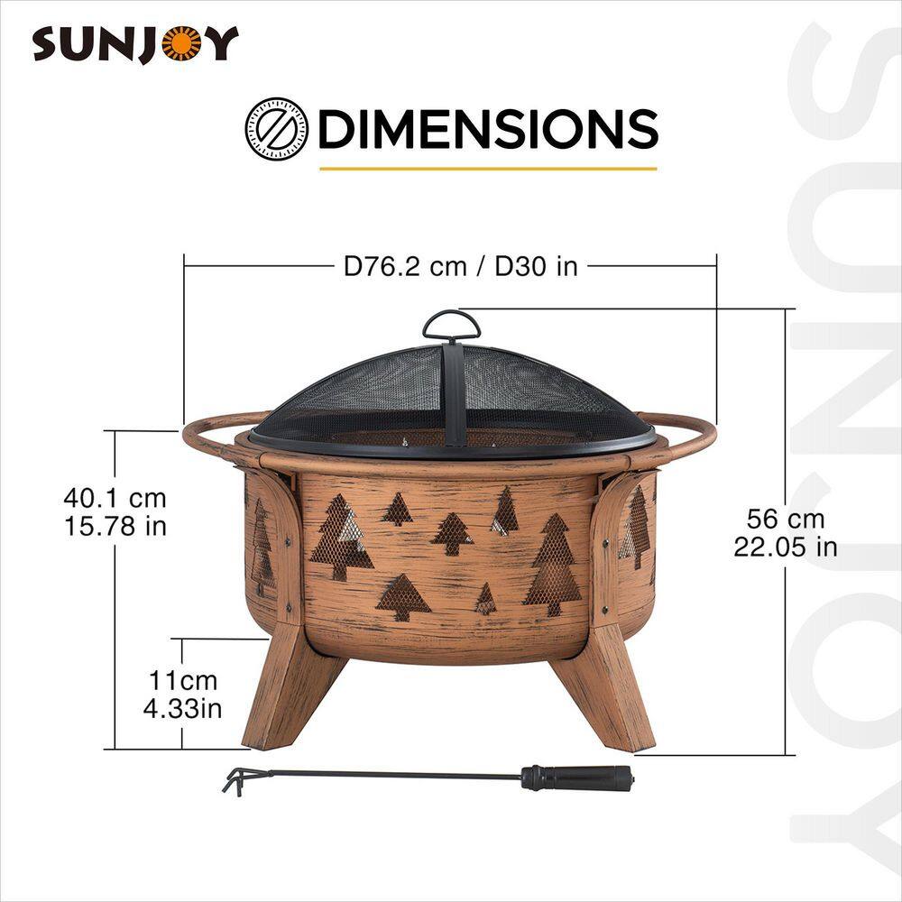 Sunjoy AmberCove 30 in. Outdoor Tree Motif Round Wood Burning Firepit A301027000