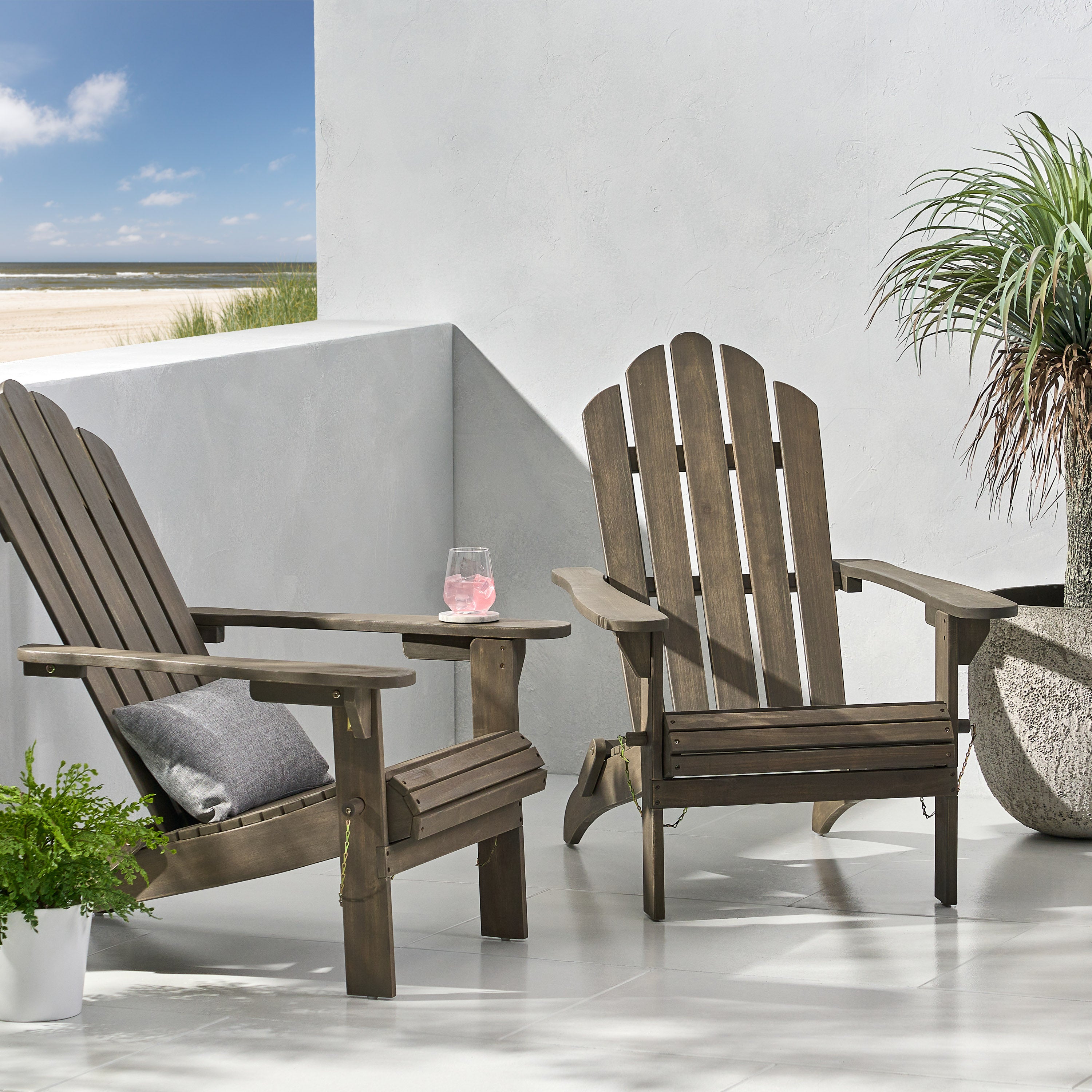 Cara Outdoor Acacia Wood Foldable Adirondack Chairs, Set of 2