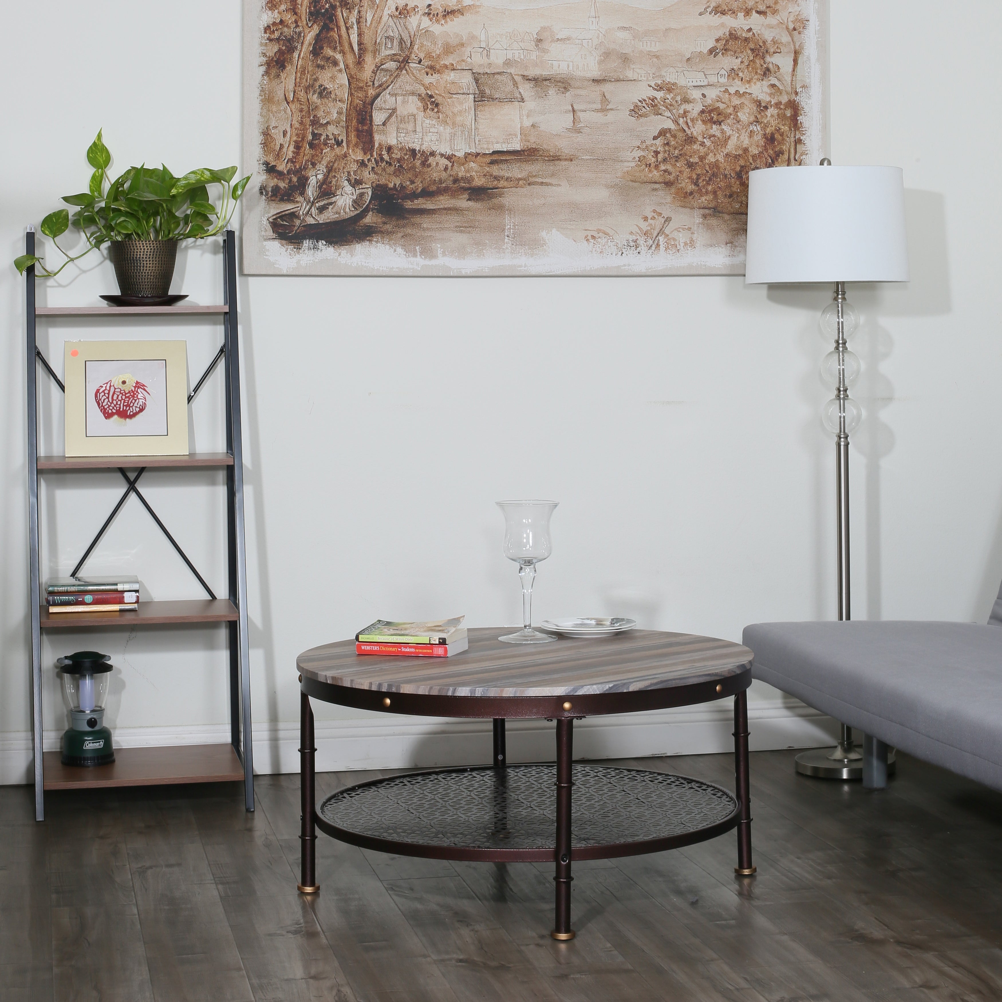 Davee Round Wood and Metal Coffee Table - dia 36 in