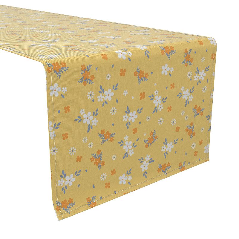 Table Runner， 100% Cotton， 16x72， Decorative Floral on Orange Background