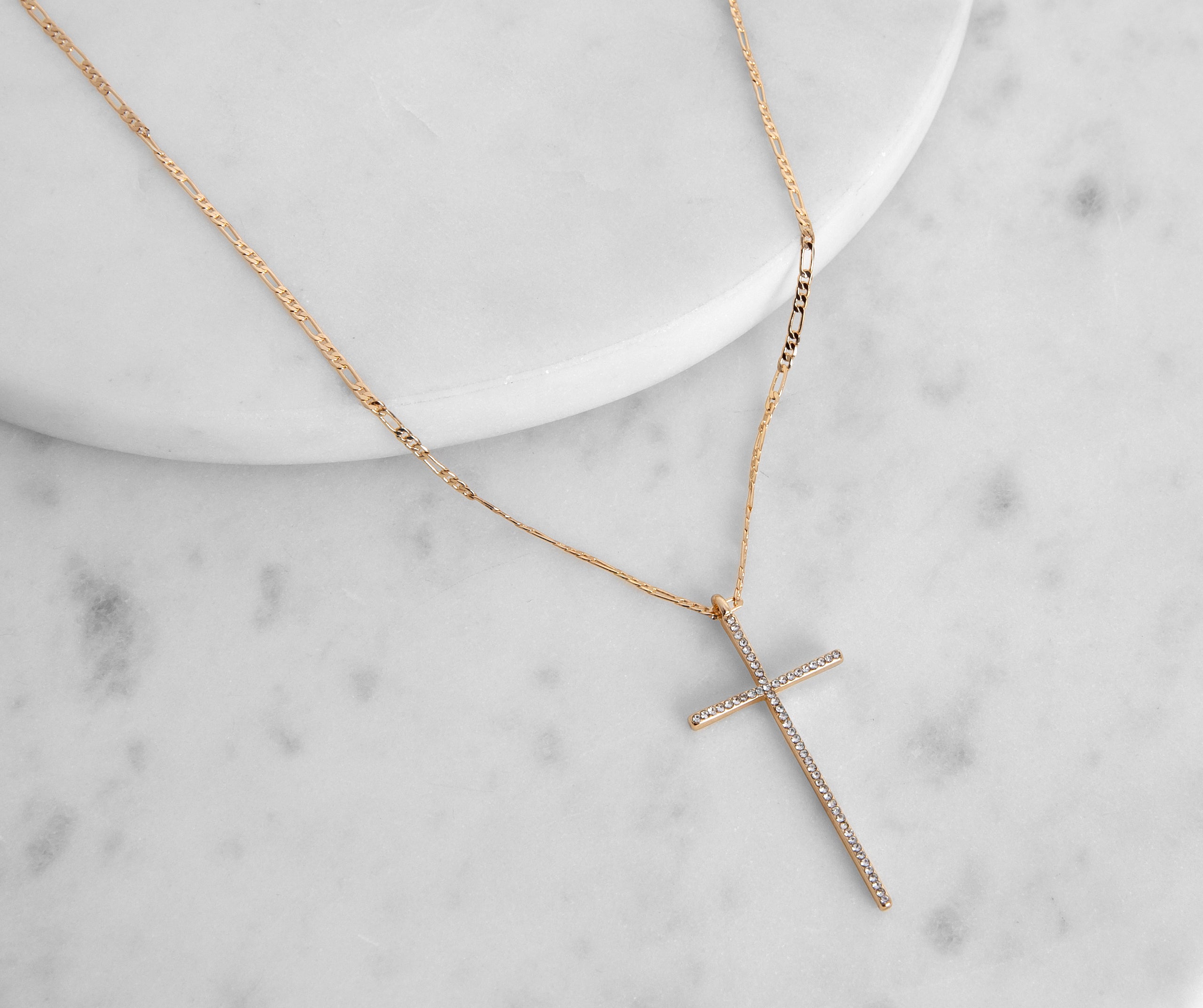 Dainty Rhinestone Cross Pendant Necklace