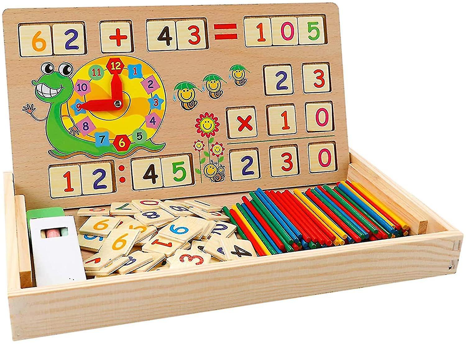 Gojoy Wooden Math Toys， Learning Box， Number Game， With Blackboard， Suitable For Children Aged 3， 4， And 5