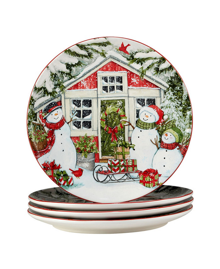 Certified International Snowman's Farmhouse 4 Piece Dinner Plate Set