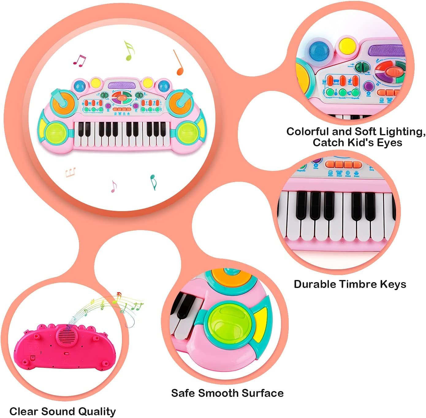 Zmoon Toddler Toys Piano Keyboard for Kids ， 24 Keys Light up Piano for Kids Baby Toy Musical Instrument