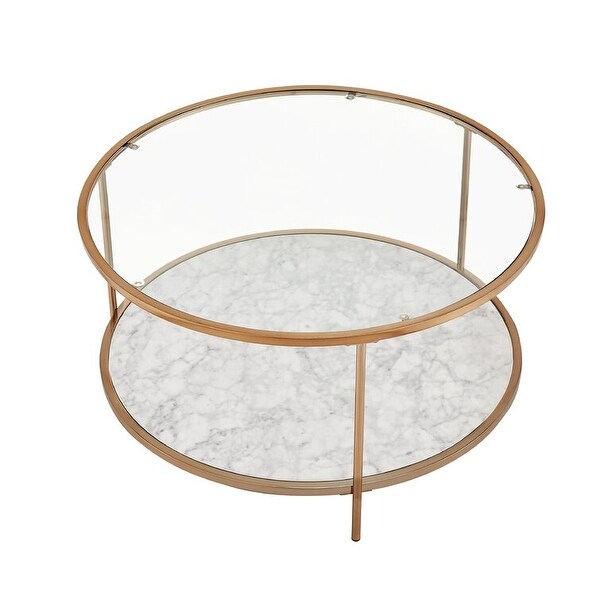 Brush Gold-Round Tempered Glass Coffee Table