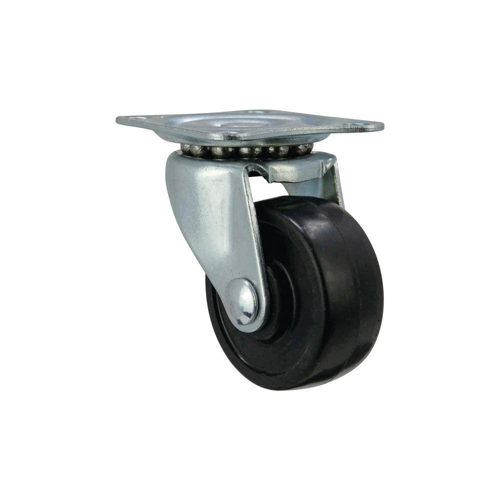 Everbilt 1-12 in. Black Soft Rubber and Steel Swivel Plate Caster with 40 lb. Load Rating 49489