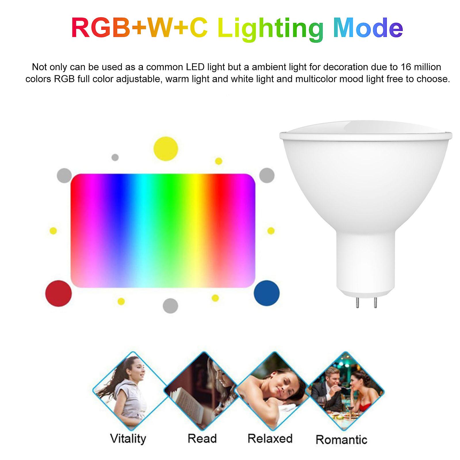 Wifi Smart Bulb Rgb+w+c Led Bulb 5w Gu5.3 Dimmable Light Phone App Remote Control Compatible With Alexa Google Home Tmall Elf For Voice Control， 1 Pac