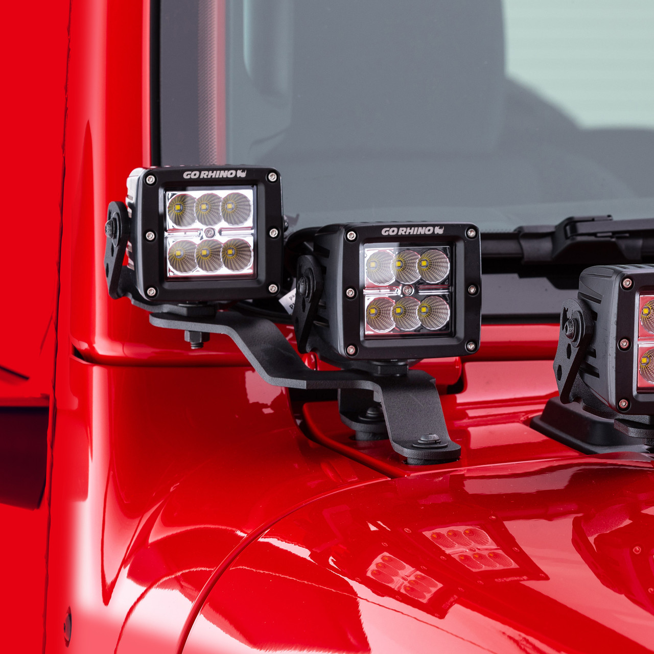 Go Rhino XE Windshield Cowl Light Mounts for Jeep JLJT  Fits Dual 3x3 Cubes Offset Driving Light Bracket