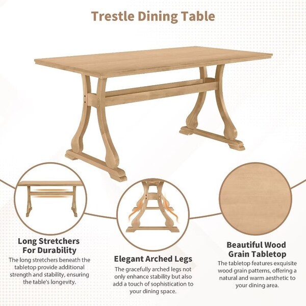 Trestle Dining Table Set with Upholstered Dining Chairs，Smooth Backs