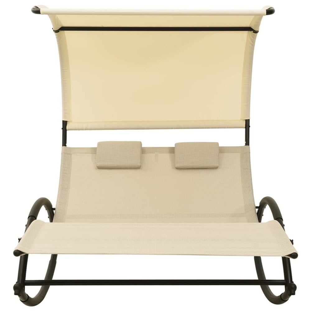 vidaXL Double Sun Lounger with Canopy Textilene Cream   54.7\