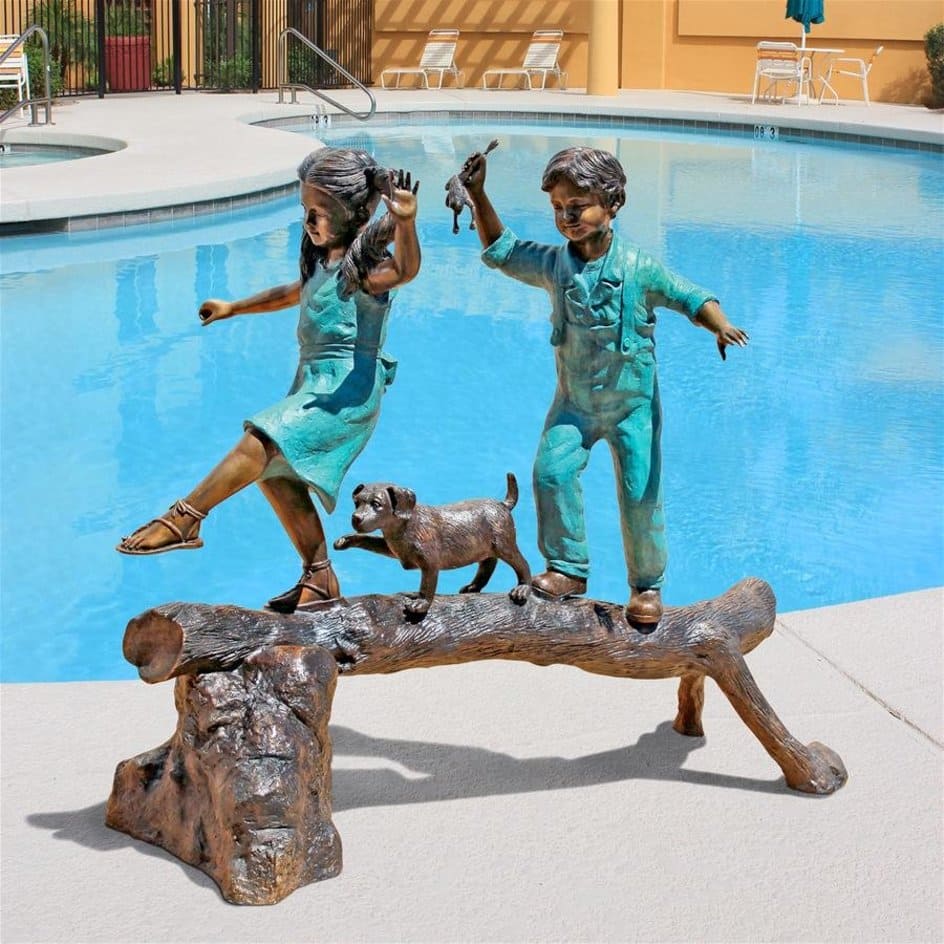 The Adventure, Boy and Girl on Log Cast Bronze Garden Statue by Design Toscano