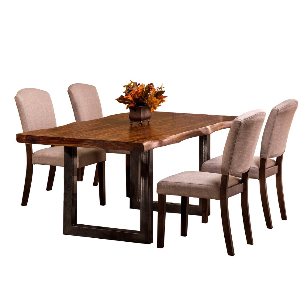 Hillsdale Emerson Wood 5 PC Rectangle Dining Set w/ Upholstered Parsons Chairs  Natural Sheesham