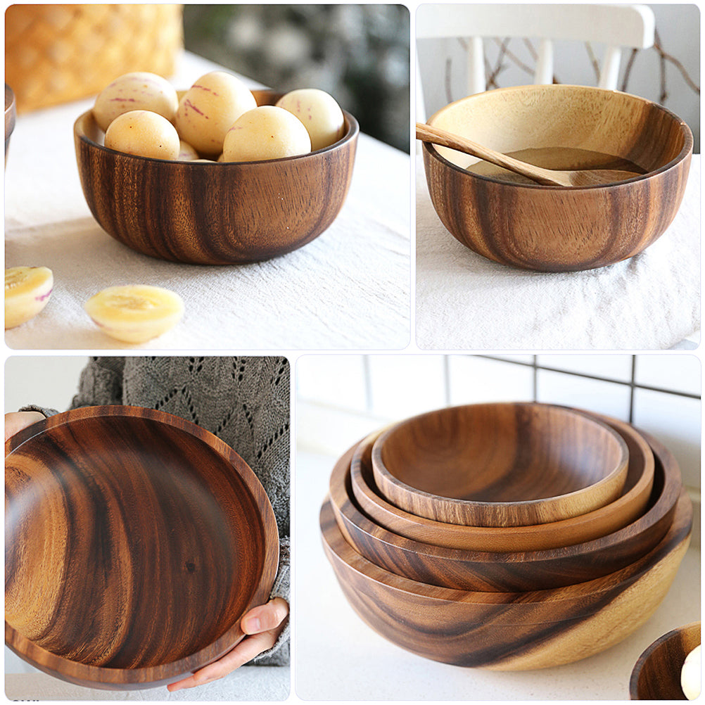 Frcolor Bowl Bowls Wooden Bowl Salad Wood Serving BowlsFruit Noodle Soup Snacks Rice Japanese Asian Mixing Prepchinese Dessert