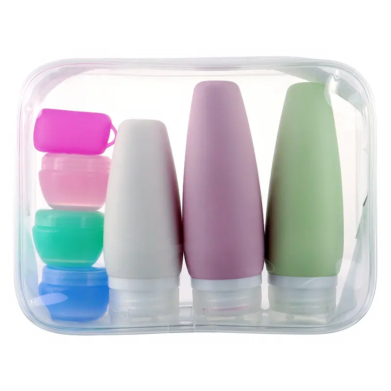 2023 New customize TSA approved refillable empty travel shampoo handy silicone squeeze travel size toiletries bottle kit set