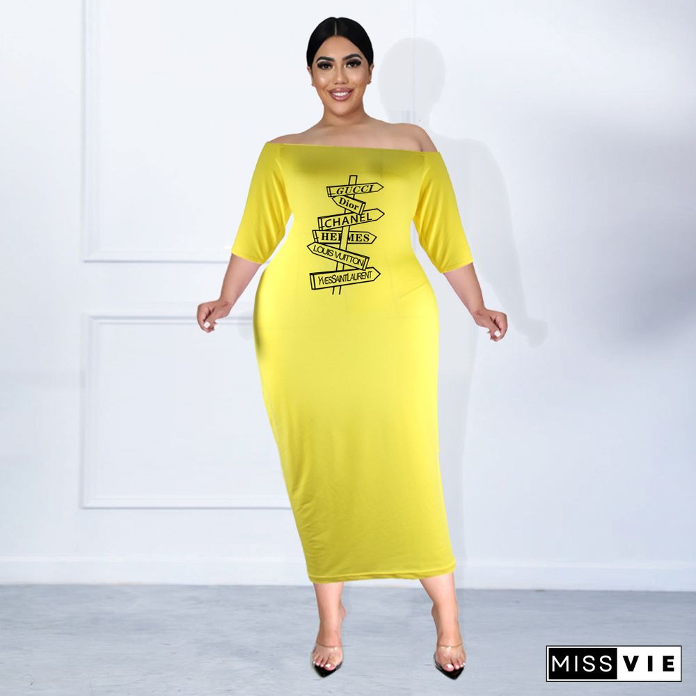 Plus Size Off The Shoulder Half Sleeve Pencil Dress