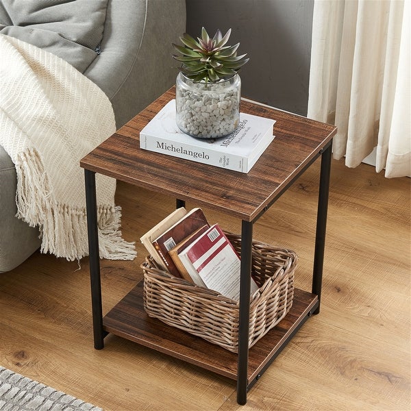 Tall Frame End Table Metal and Wood Side Table