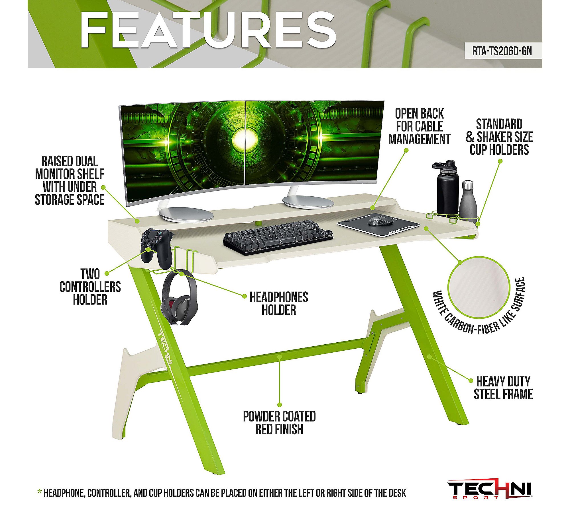 Techni Sport Ergonomic Computer Gaming Desk w ccessories