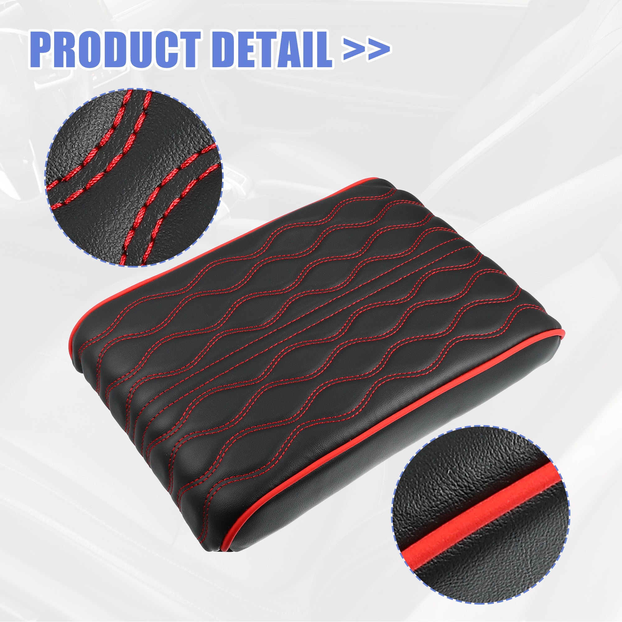 Car Armrest Cushion Cover Center Console Box Pad Waterproof Faux Leather Cushion Pad Protector Universal Black Red