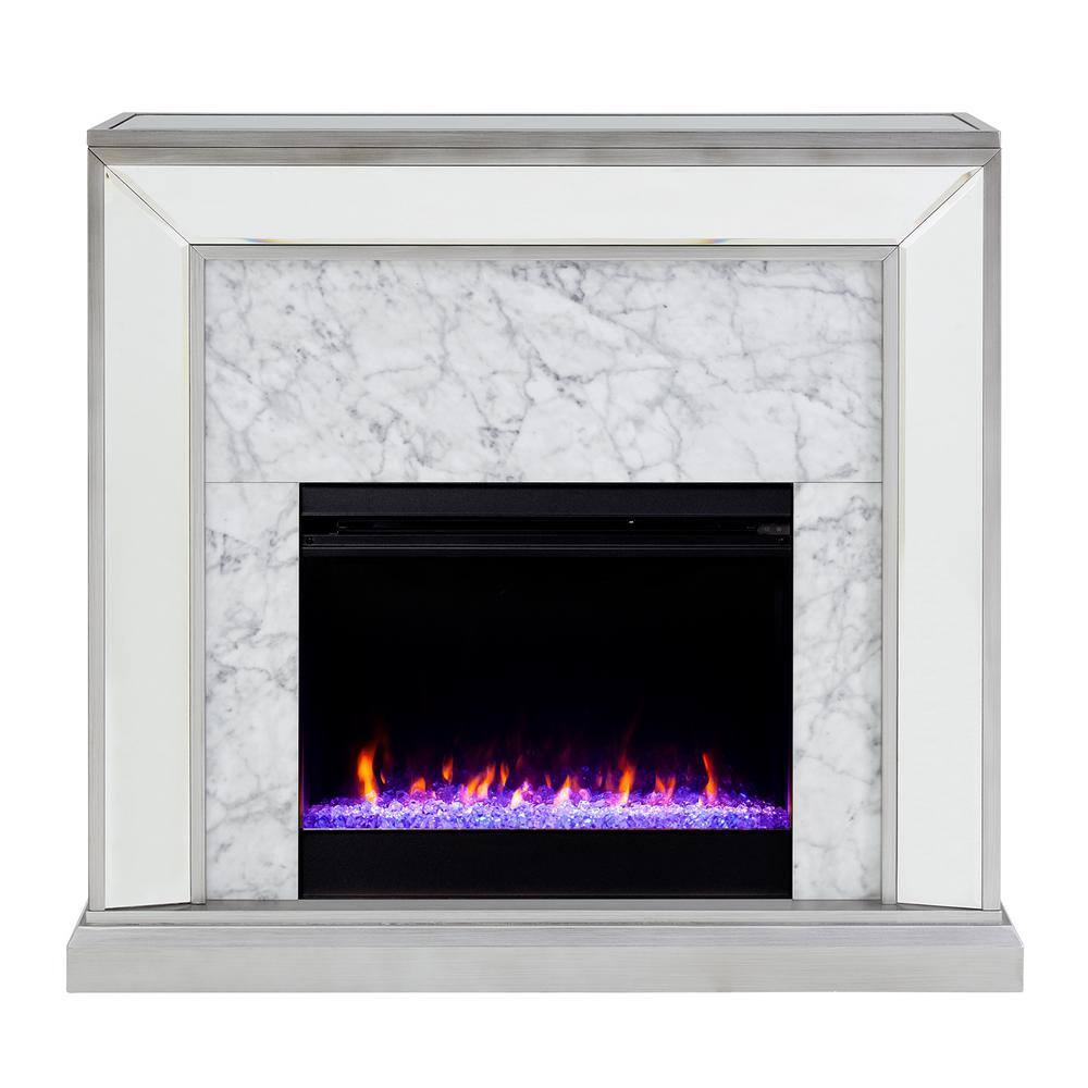 Southern Enterprises Legamma Color-Changing 44 in. Electric Fireplace in Antique Silver HD013640