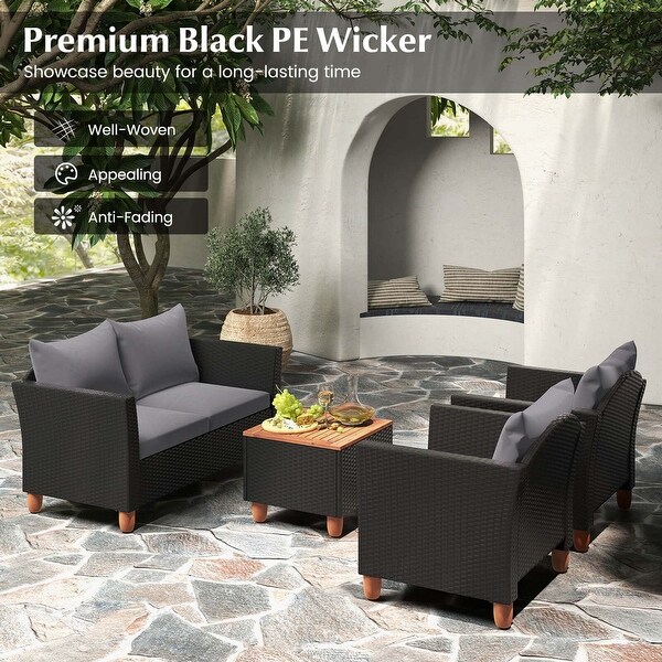 Costway 4 PCS Wicker Patio Furniture Set with Removable Cushions