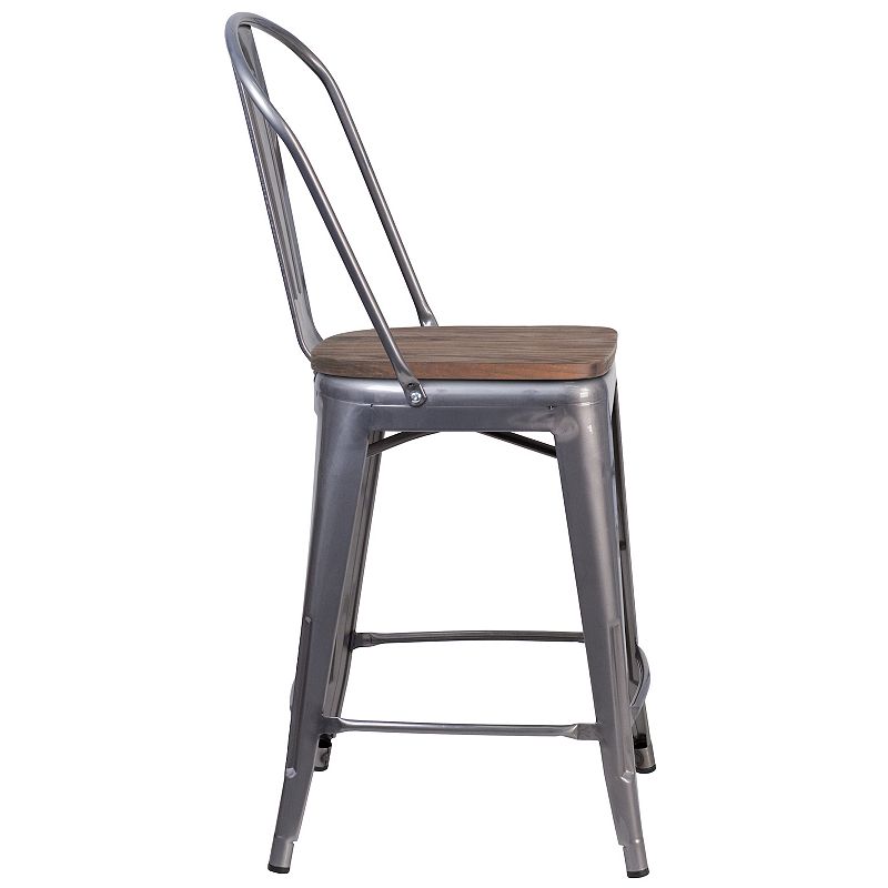 Flash Furniture 24-in. Counter-Height Stool with Wood Seat