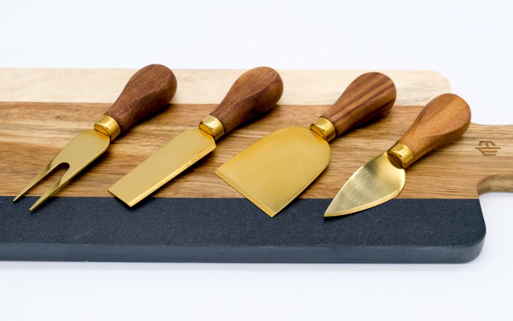 Montecito Home - Black Walnut and Gold Blade Cheese Knife Set - Set of 4