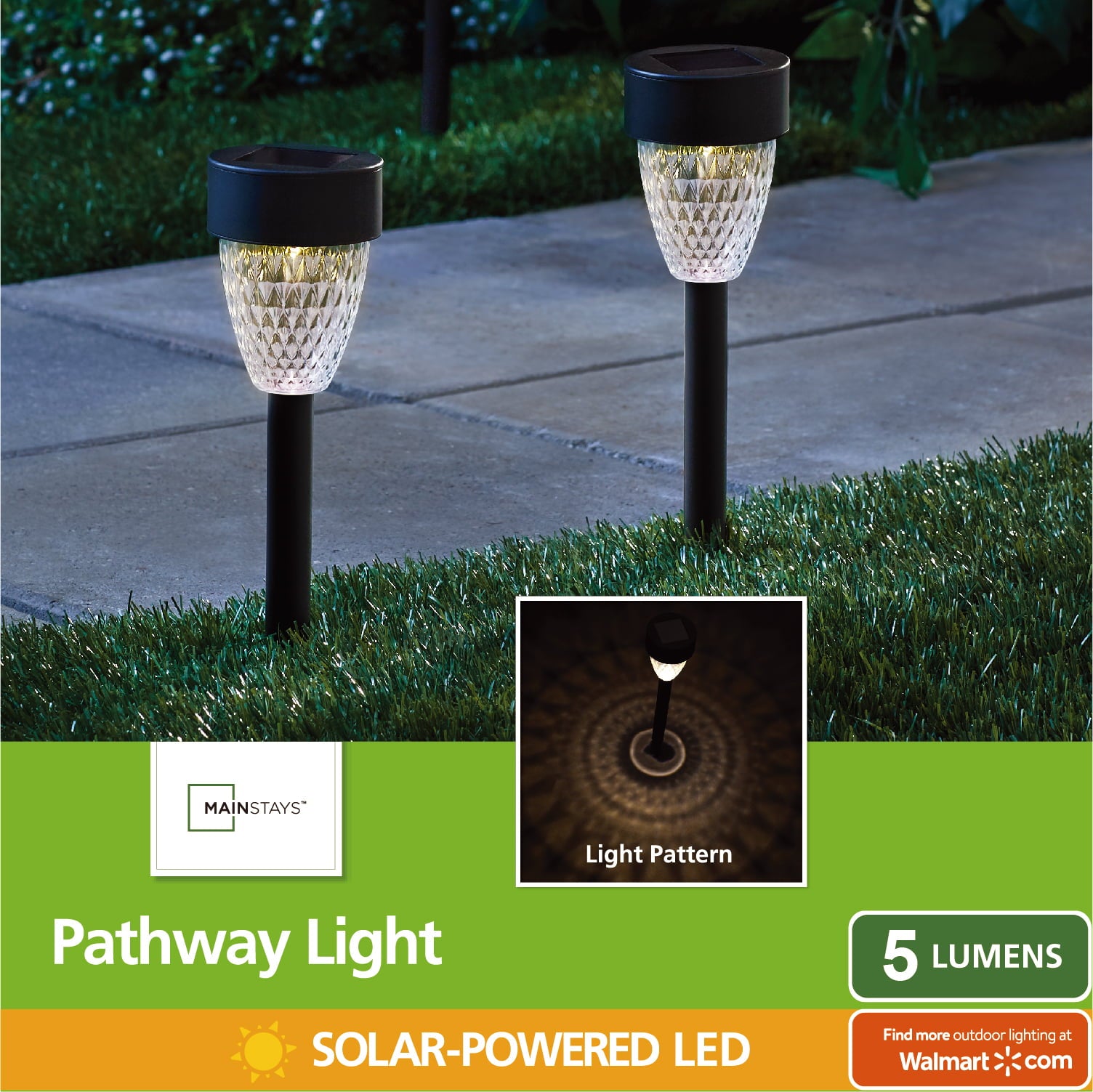 Mainstays Solar Powered Black Tapered LED Path Light， 5 Lumens