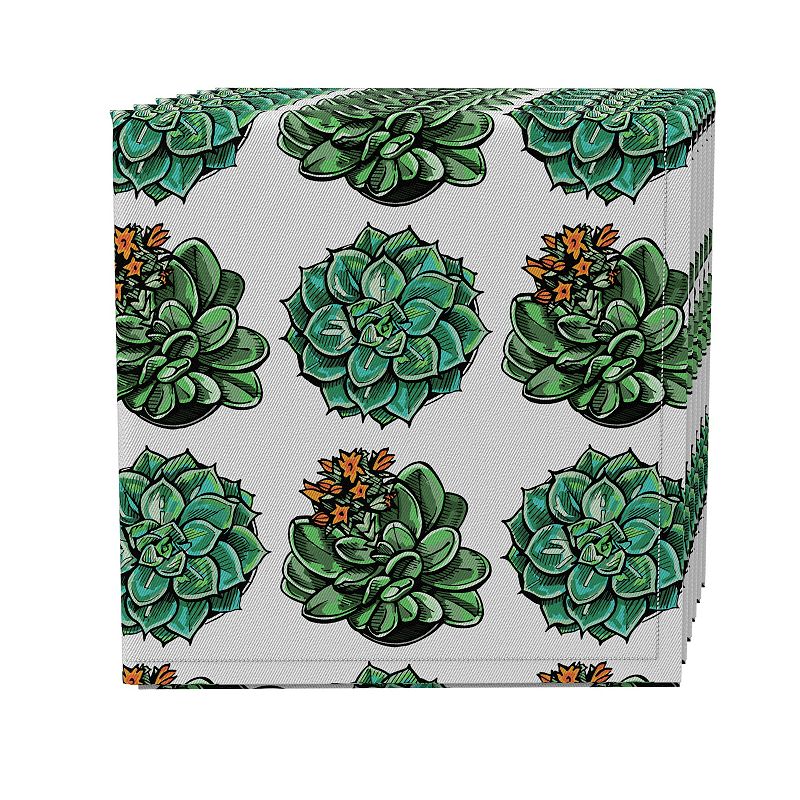 Napkin Set of 4， 100% Cotton， 20x20， Green Succulent Floral