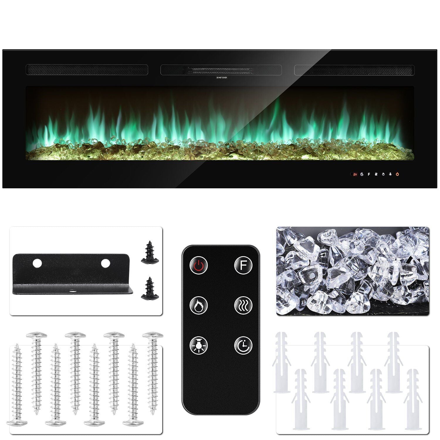 Arlopu 60'' Electric Fireplace, Wall Mounted / Recessed Fireplace Heater with Remote Control, Timer, Touch Screen