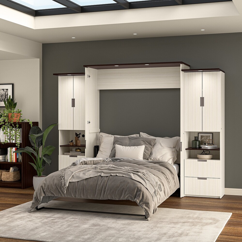 Lumina Queen Murphy Bed with Desk and 2 Storage Cabinets by Bestar