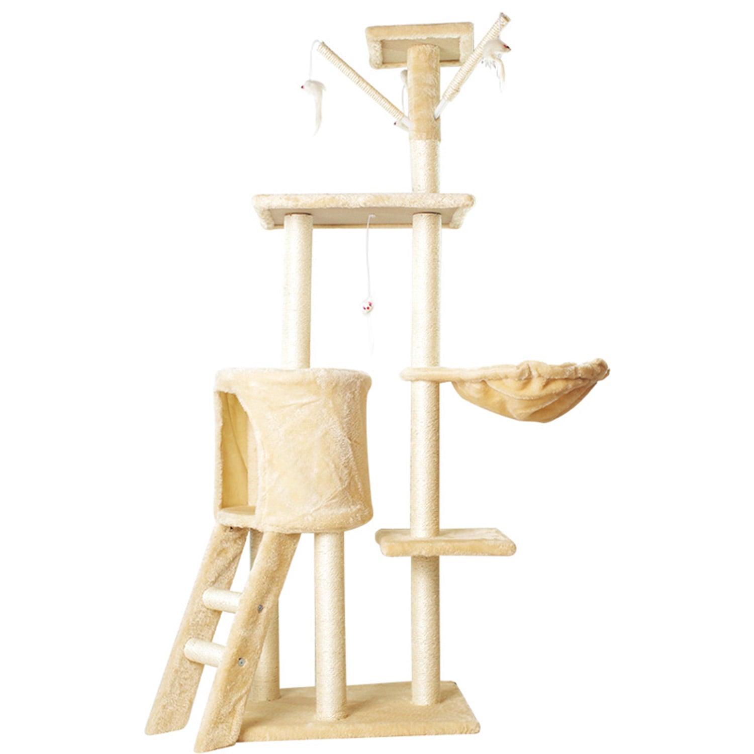 Walchoice 54.3” Cat Tree Tower for Indoor Cats， 5-Level Cat Furniture with Condo， Beige