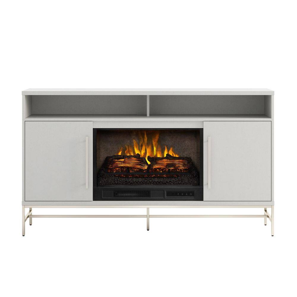 SCOTT LIVING KAPLAN 60 in. Freestanding Media Console Wooden Electric Fireplace in White HDSLFP60L-1B