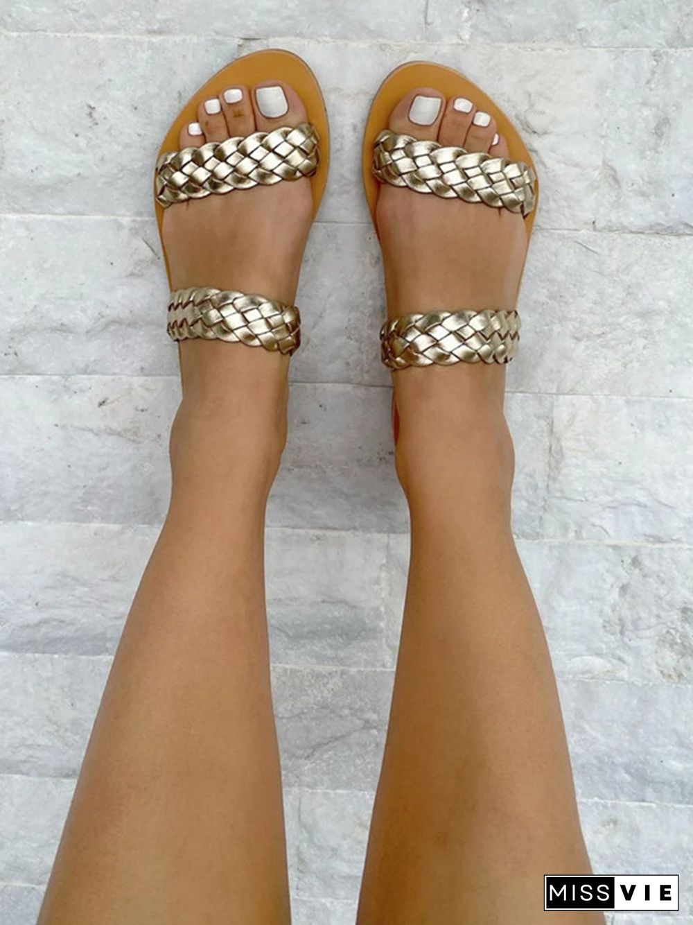 Gold Braided Lace Slippers