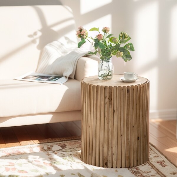 Retro Fashion Style Cylindrical Coffee Table with Vertical Texture Relief Design