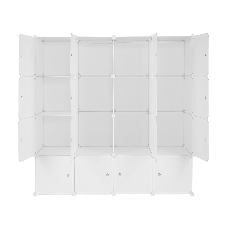 8/12/16/20 Cube Organizer Stackable Plastic Cube Storage Closet Cabinet with Hanging Rod White