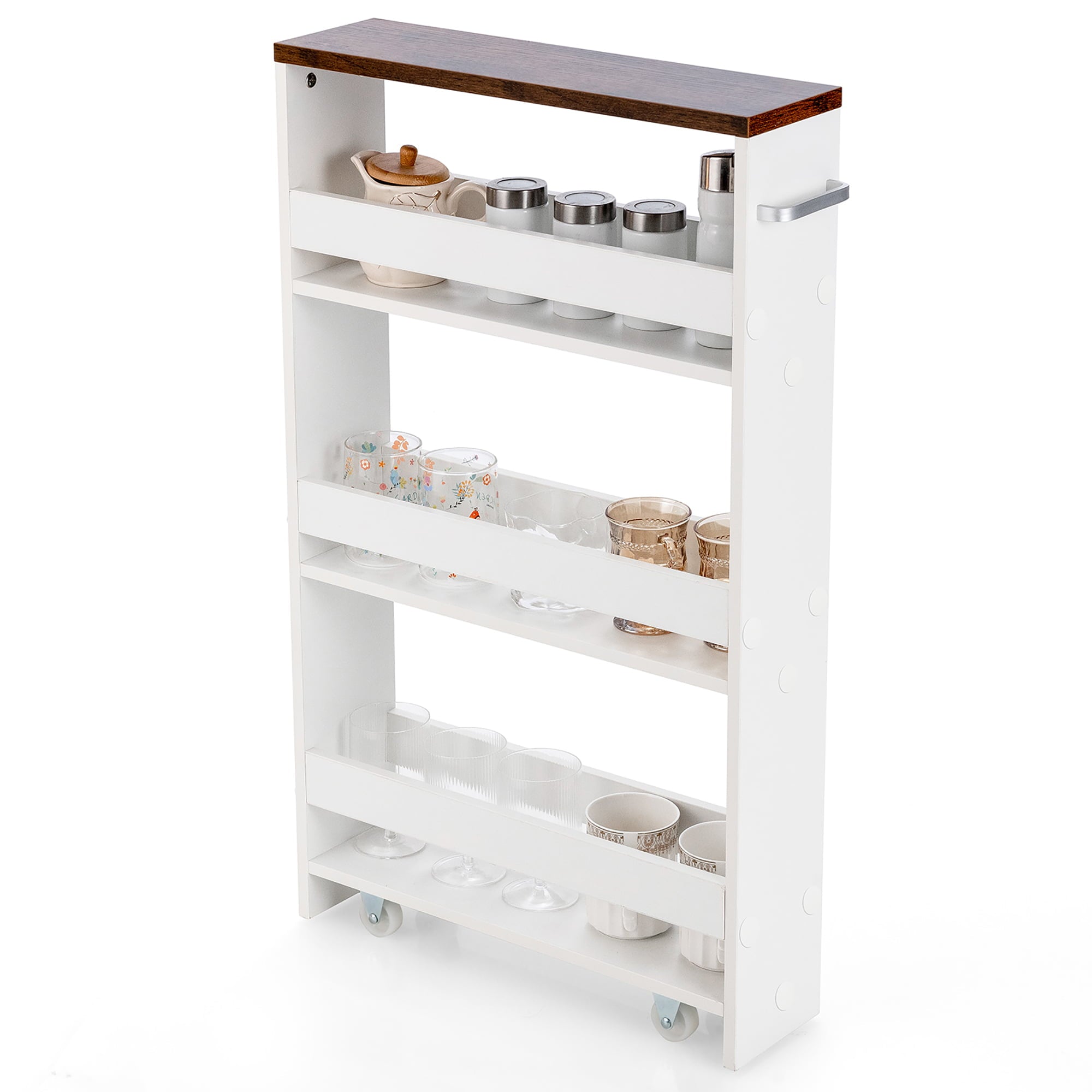 Costway Rolling Kitchen Slim Storage Cart Mobile Shelving Organizer w/ Handle