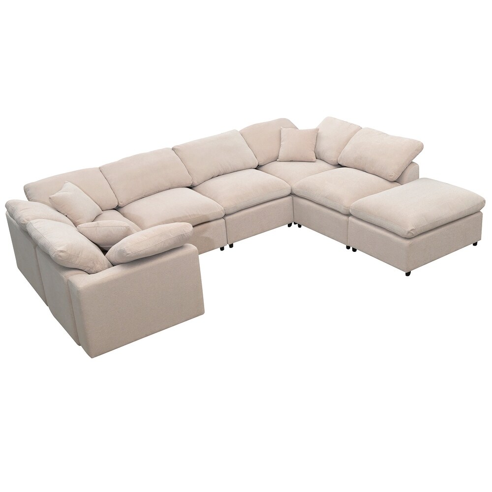 Modern Large L Shape Sectional Sofa  Fabric Sectional Sofa Set with Movable Ottoman Living Room Corner Sectional Sofa