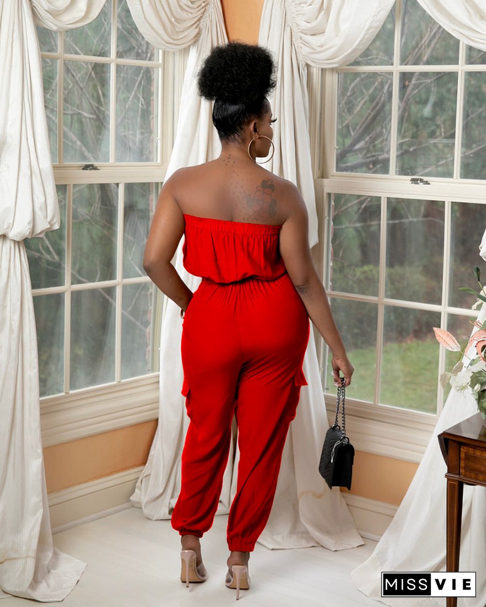 Pocket Design Belted Bandeau Jumpsuit