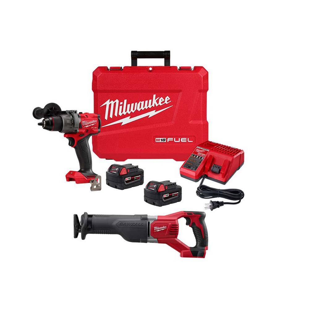 MW M18 FUEL 18-V Lithium-Ion Brushless Cordless 12 in. DrillDriver Kit with SAWZALL Reciprocating Saw 2903-22-2621-20