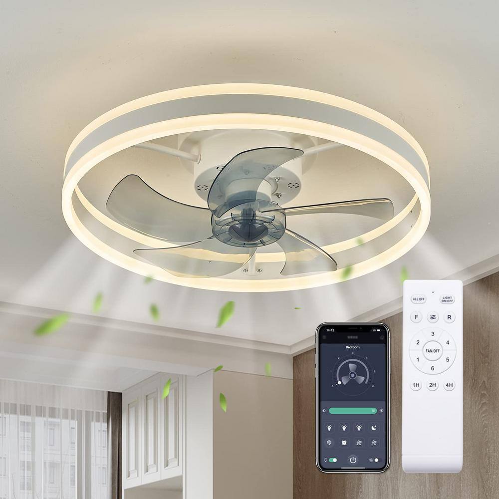 ANTOINE 20 in. LED Indoor White Ceiling Fan with Dimmable Lighting Low Profile Flush Mount Ceiling Fan with Remote HD-FSD-32