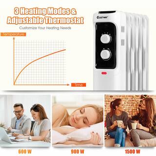 Costway 1500-Watt Electric Oil-Filled Radiant Space Heater with Adjustable Thermostat EP24919US-WH