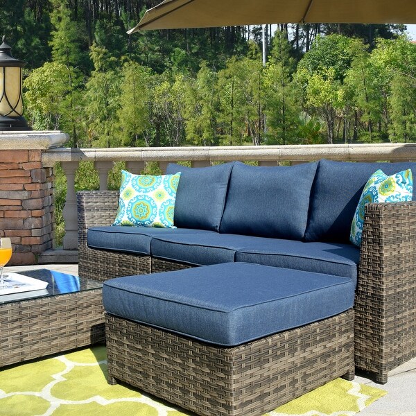 OVIOS Patio Furniture Deep Seat Wicker 6piece Set with Cushions