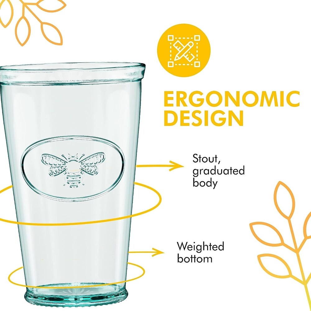 Amici Home Bee Relief Hiball Drinking Glasses Set of 6   16 Ounces