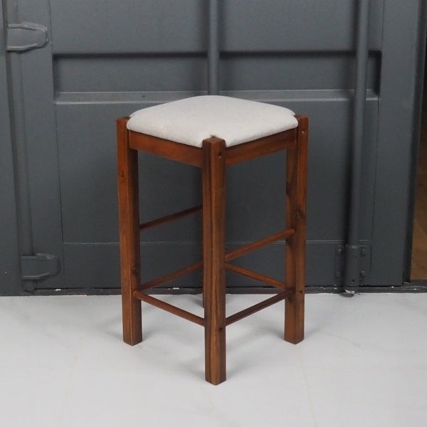 Matthis 25 in. Backless Wood Frame Bar Stool with Fabric Seat (Set of 2) - 14