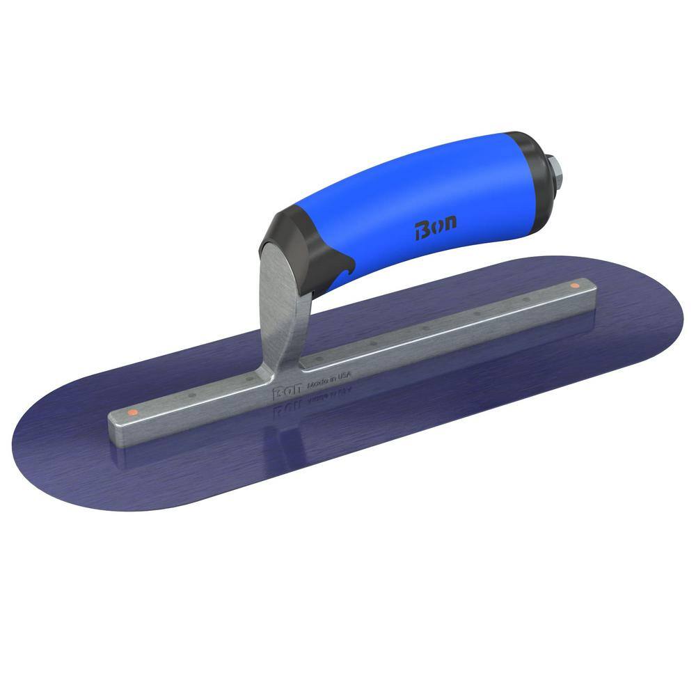 Bon Tool 12 in. x 4 in. Blue Steel Round End Finish Trowel with Comfort Wave Handle and Long Shank 67-150