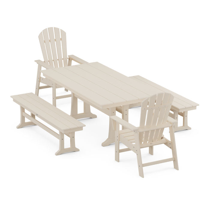 Polywood South Beach 5-Piece Farmhouse Dining Set With Trestle Legs PWS1022-1