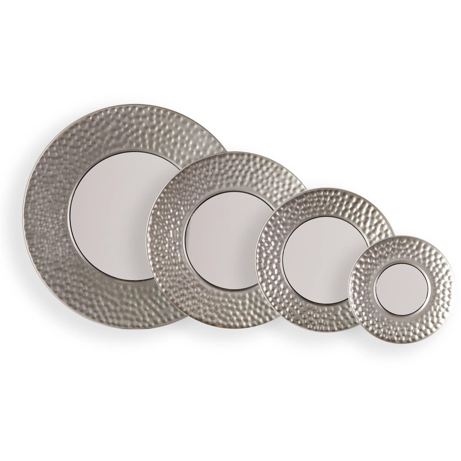 4 Piece Hammered Silver Metal Decorative Round Mirror Set， Cirque by Southern Enterprise